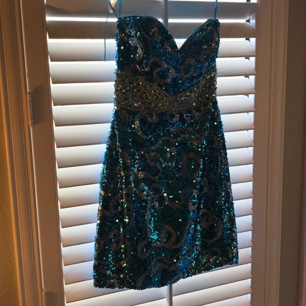 Blue turquoise short homecoming dress